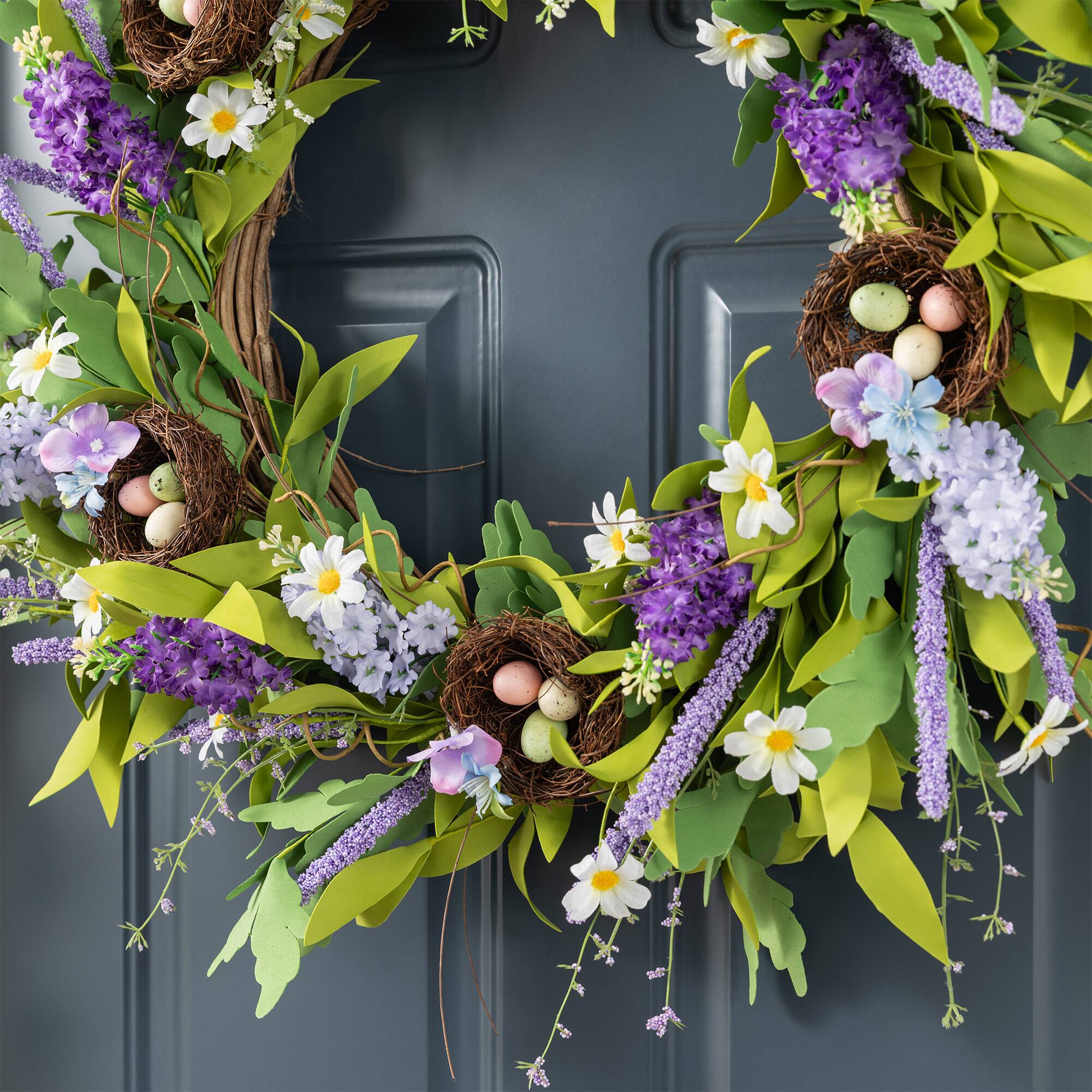 Glitzhome® 24" Easter Lavender & Bird Nest Wreath